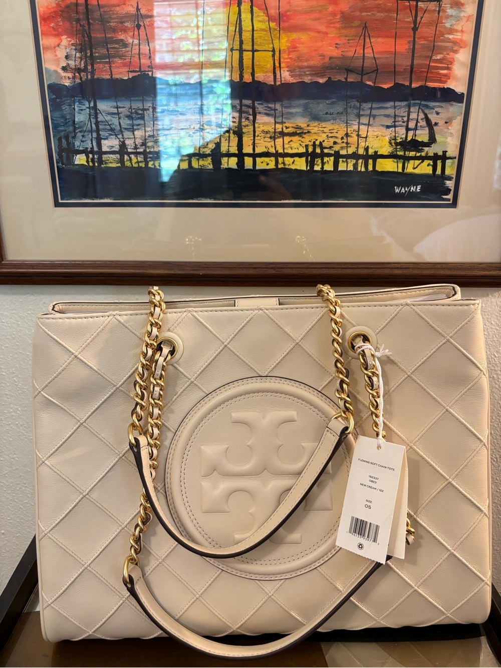 Authentic NWT Tory Burch New Cream Fleming Soft Chain Tote